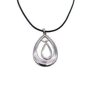 Liz Claiborne Leather Cord Tear Drop Necklace Lobster Closure 16-18 Inches